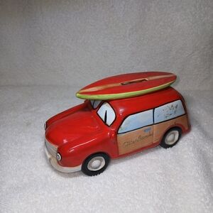 Red Station Wagon Ceramic Piggy Bank.